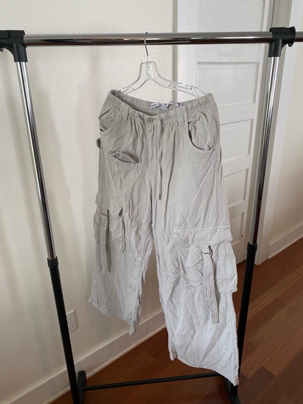 Bershka Light Beige Elastic Waist Cargo Pants